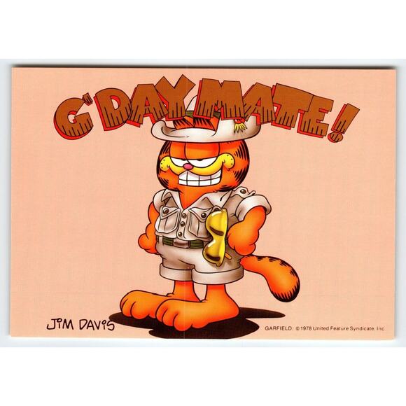 Garfield Postcard G' Day Mate Australian Jim Davis Comic Orange Tabby Cat 1978 - Picture 1 of 2